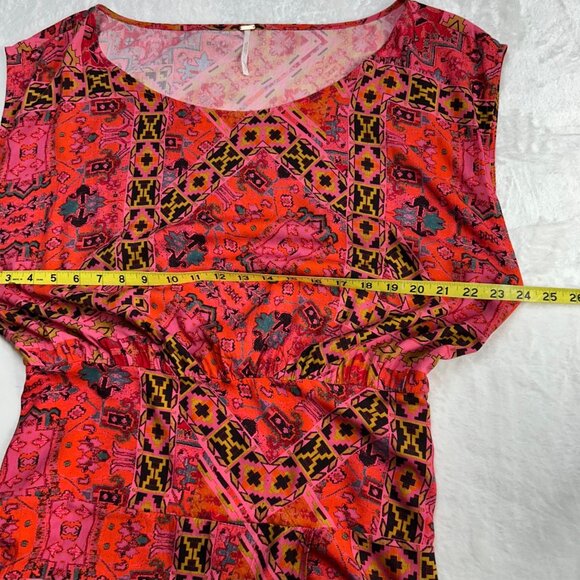 Free People Blakely Maxi Dress In Red Motif LG Side Zipper Front Slit Geometric - Picture 7 of 15